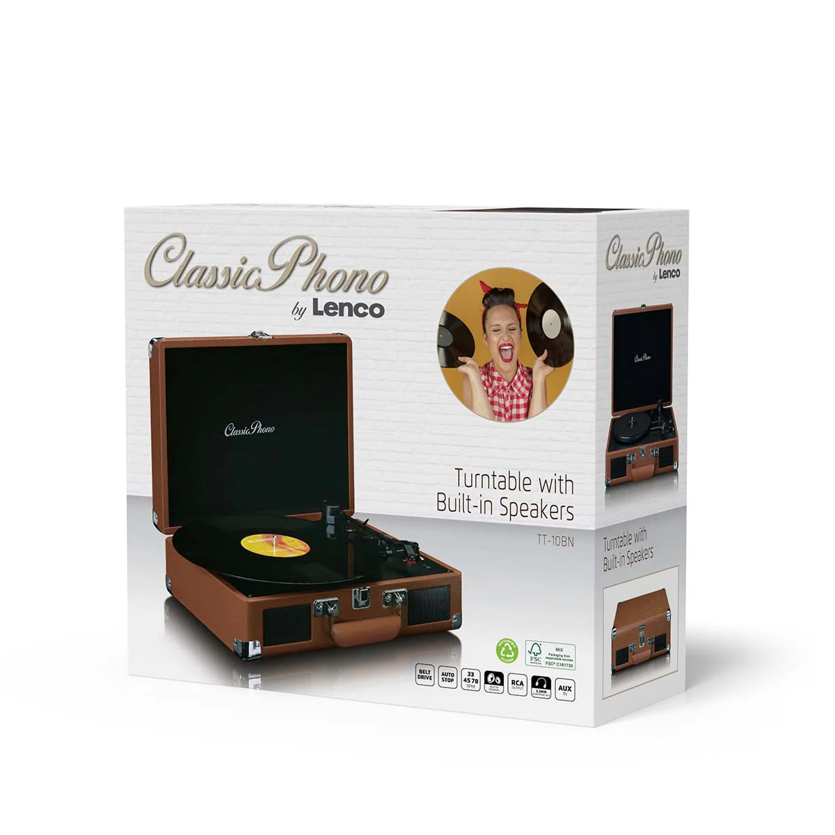 CLASSIC PHONO TT-10BN - Koffer Platenspeler met 2 ingebouwde speakers - Bruin - Image 13