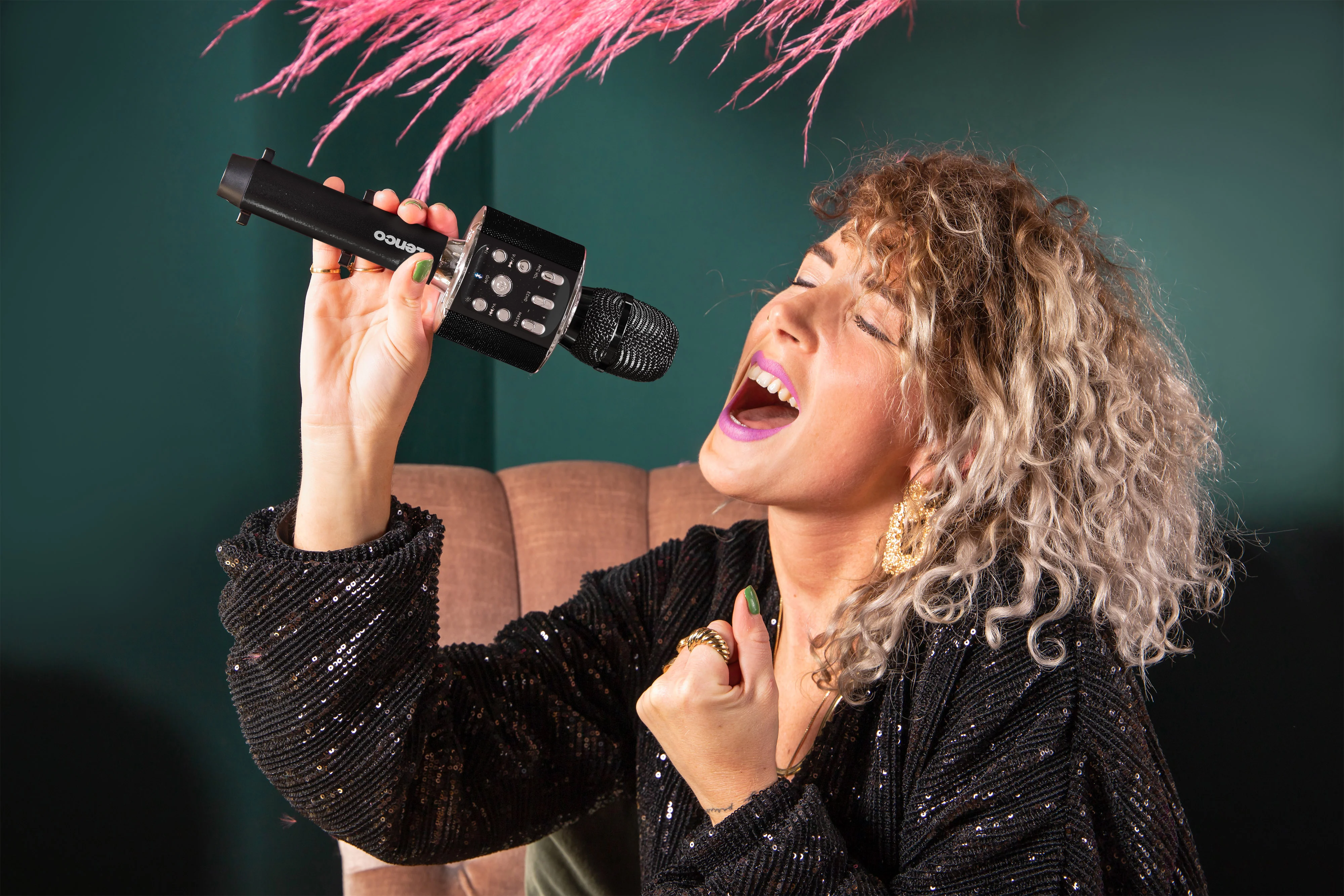 LENCO BMC-090BK - Bluetooth® Karaoke microfoon met speaker en verlichting - Zwart - Image 8