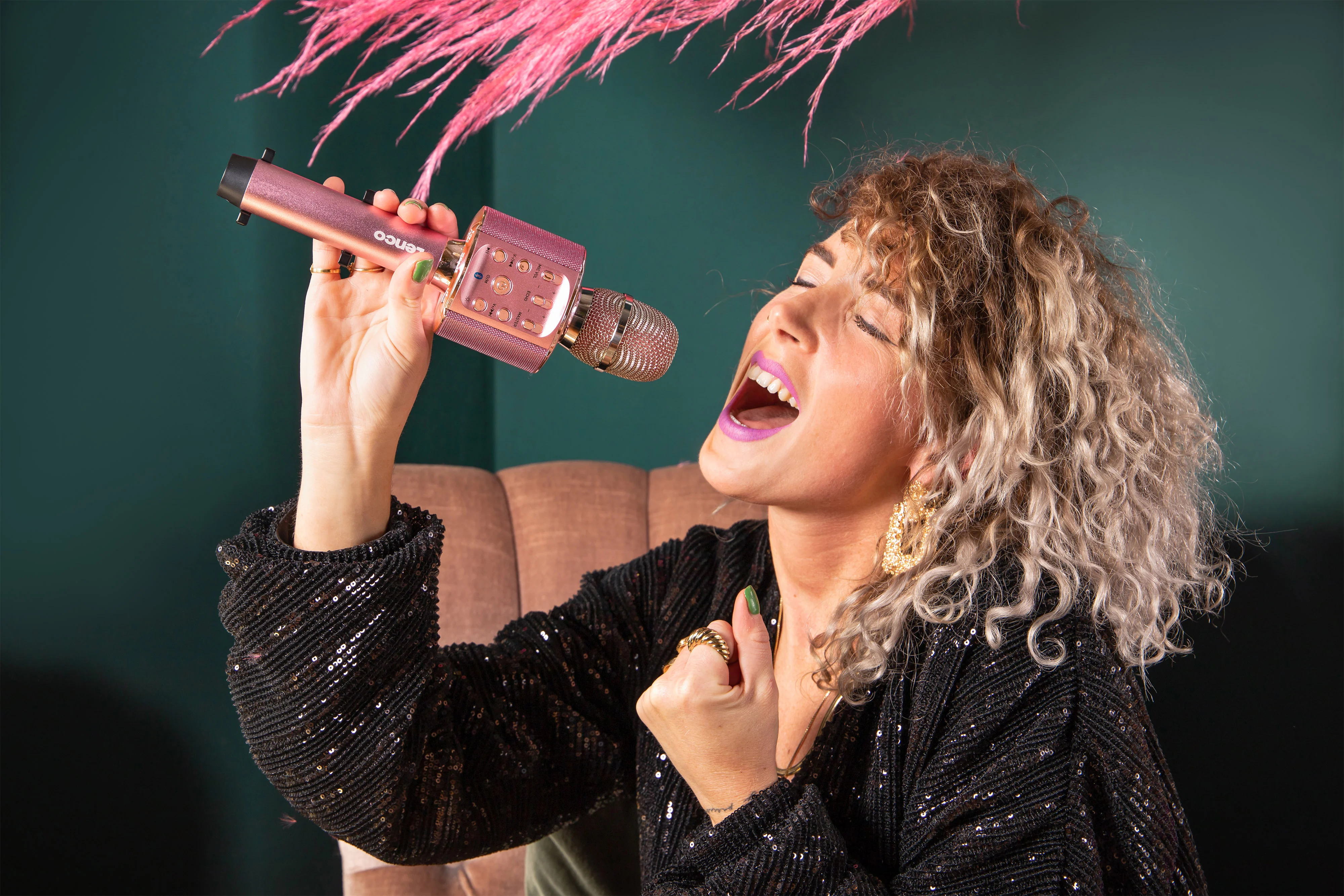 LENCO BMC-090PK - Karaoke Bluetooth® microfoon met speaker en verlichting - Roze - Image 9