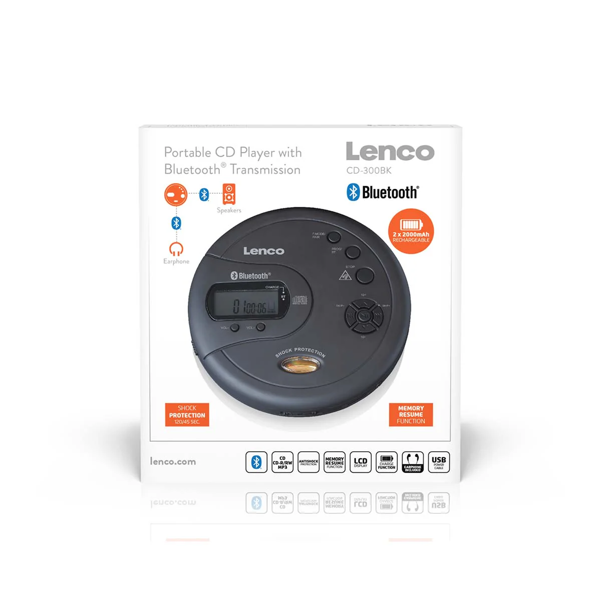 LENCO CD-300BK - Draagbare Bluetooth® CD-MP3 speler met anti-shock - Zwart - Image 11