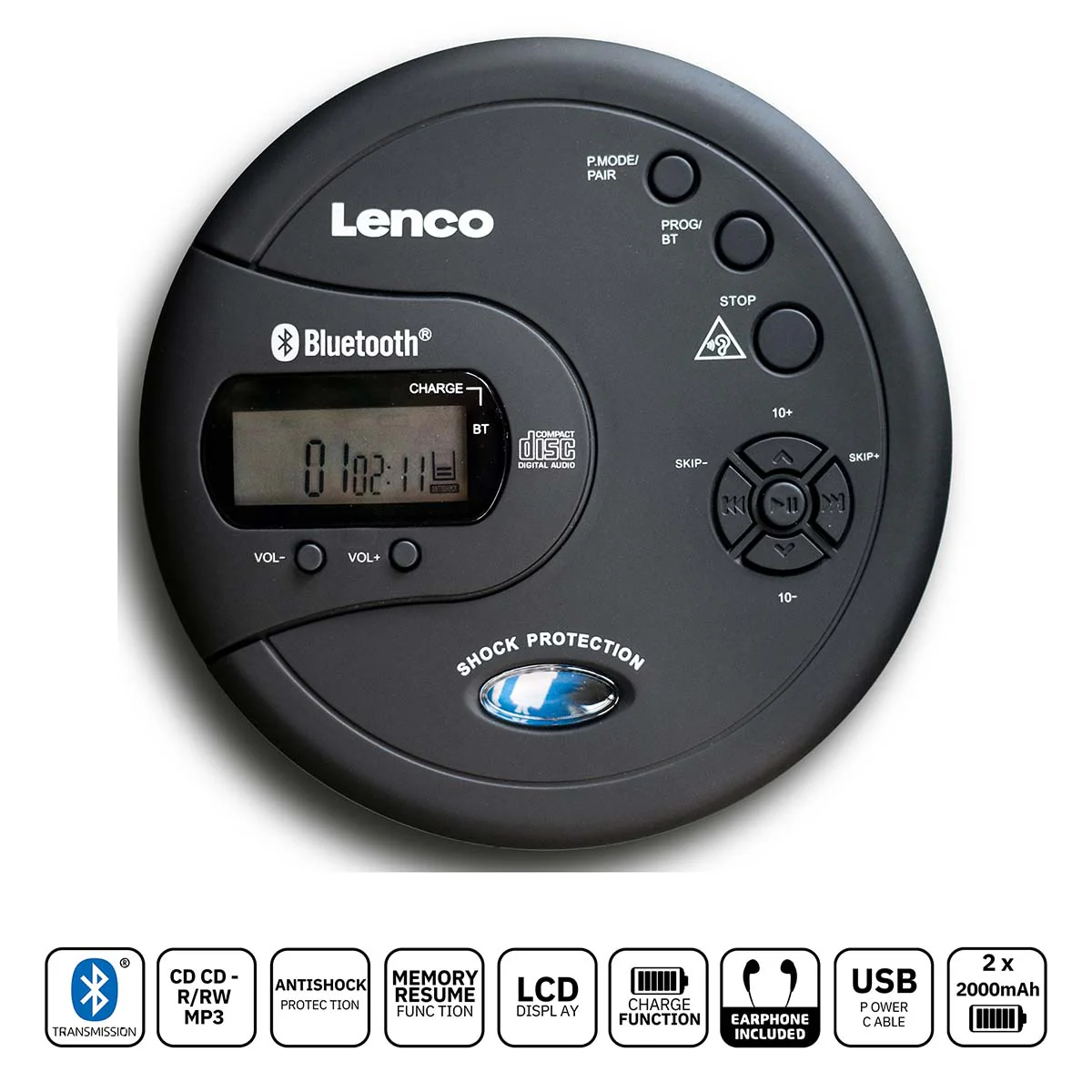 LENCO CD-300BK - Draagbare Bluetooth® CD-MP3 speler met anti-shock - Zwart - Image 5