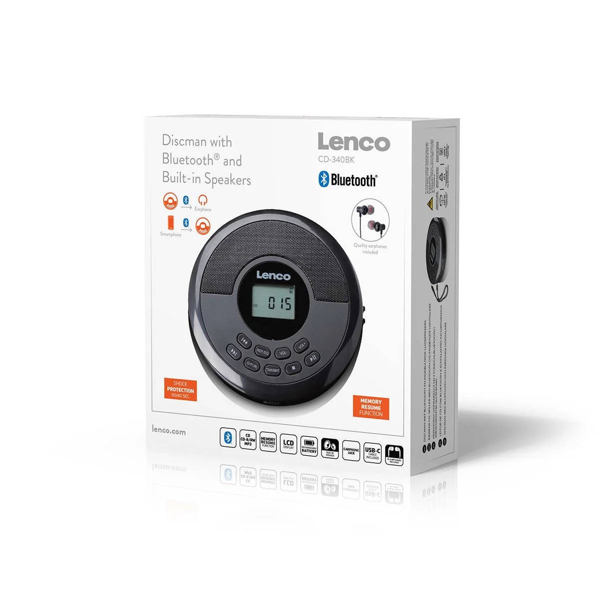 Lenco CD-340BK - Draagbare CD-/MP3-speler met Bluetooth en ingebouwde speakers - Zwart - Image 10
