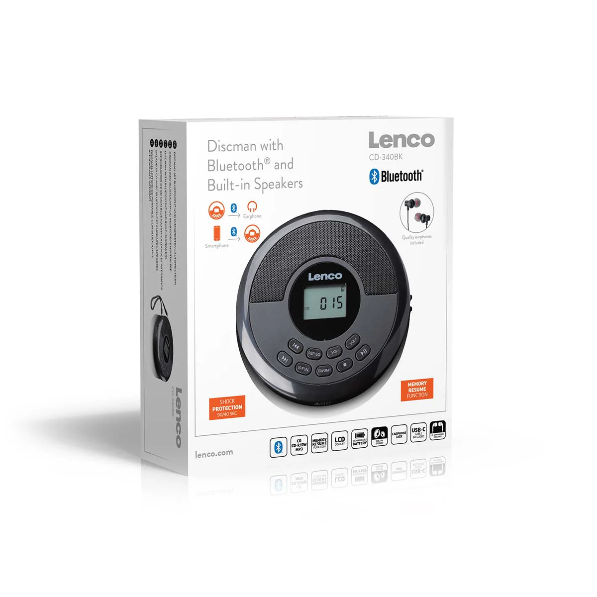 Lenco CD-340BK - Draagbare CD-/MP3-speler met Bluetooth en ingebouwde speakers - Zwart - Image 11