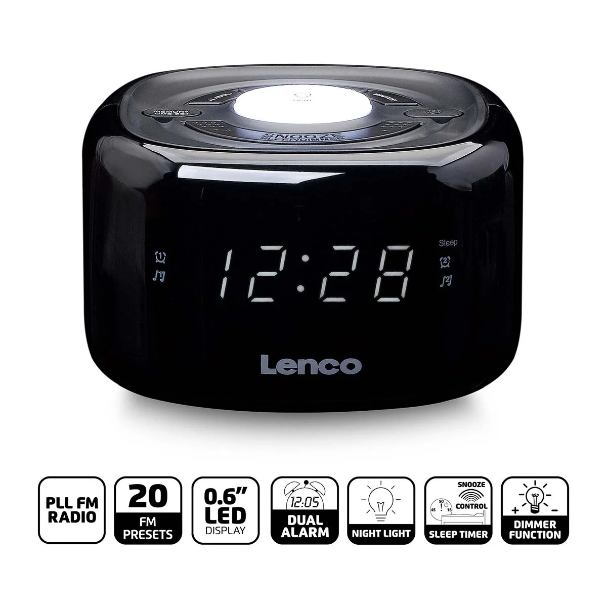 LENCO CR-12BK - FM Wekkerradio met nachtlamp - Zwart - Image 6