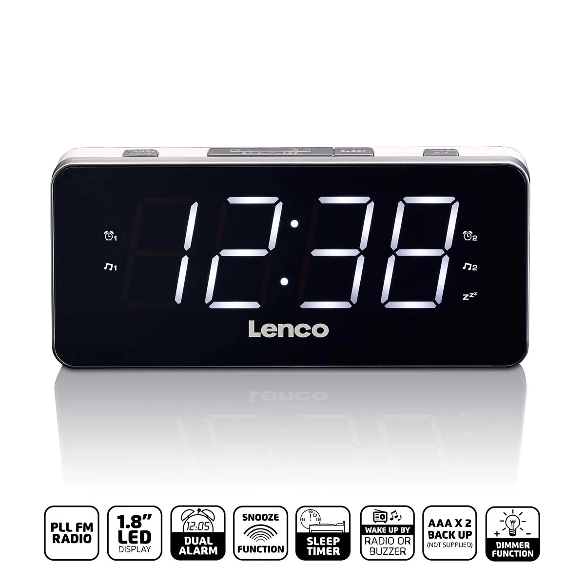 LENCO CR-18 White - PLL FM Wekkerradio groot en overzichtelijk 1,8" LED display - Wit - Image 5