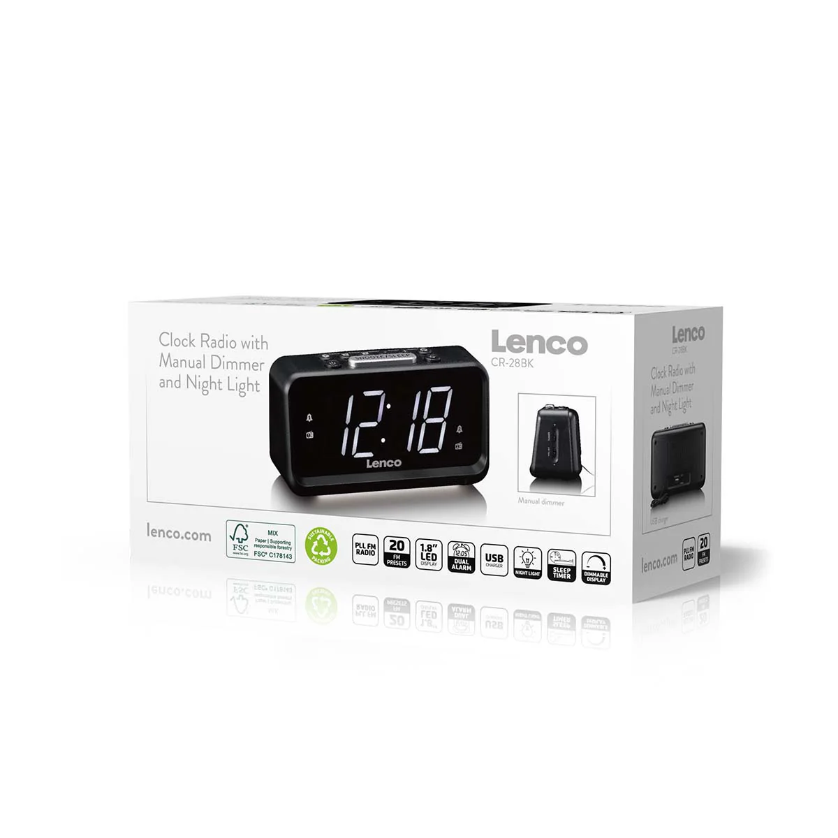 Lenco CR-28BK - Wekkerradio met handmatige dimmer, nachtverlichting en helder LED-display - Zwart - Image 10