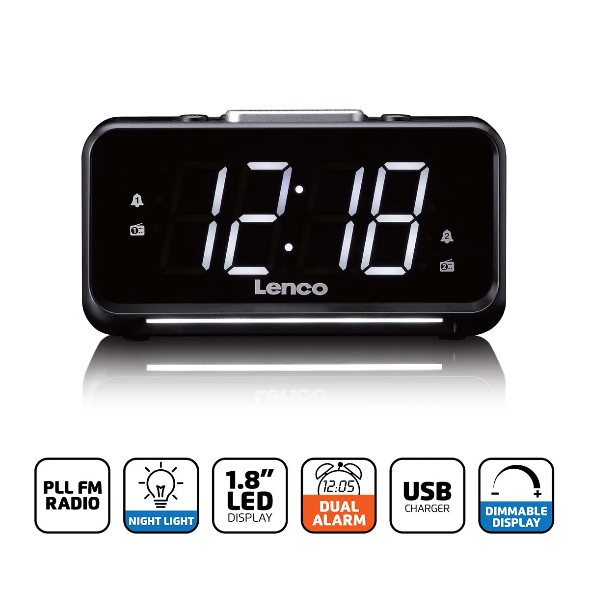 Lenco CR-28BK - Wekkerradio met handmatige dimmer, nachtverlichting en helder LED-display - Zwart - Image 8