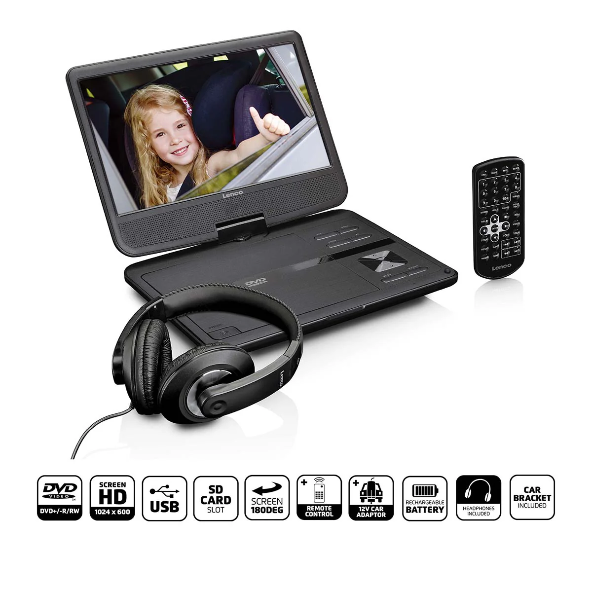 LENCO DVP-1010BK - Portable 10" DVD-speler met USB-hoofdtelefoon-ophangbeugel - Image 12