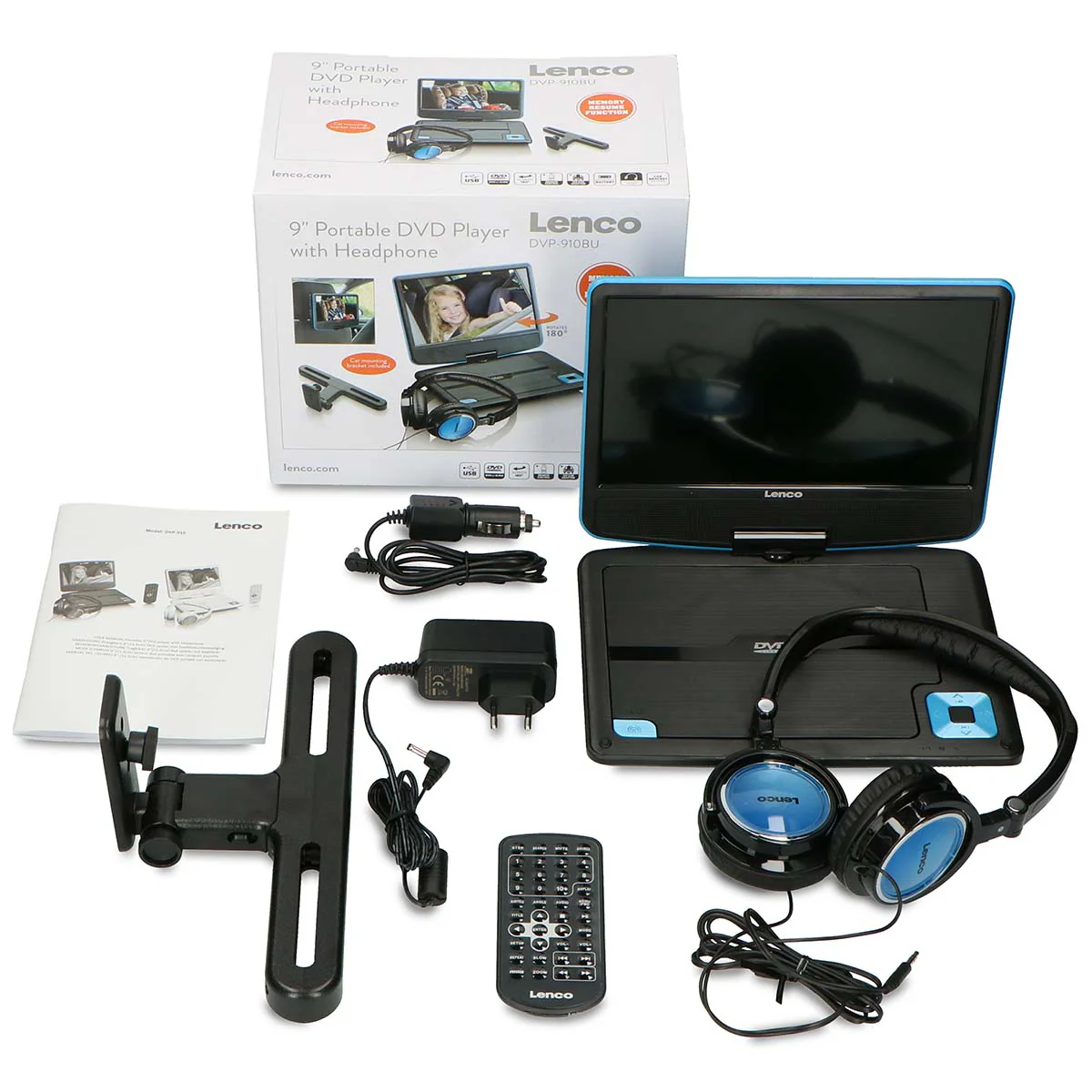LENCO DVP-910BU - Portable 9" DVD-speler met USB-hoofdtelefoon en ophangbeugel - Blauw/zwart - Image 17