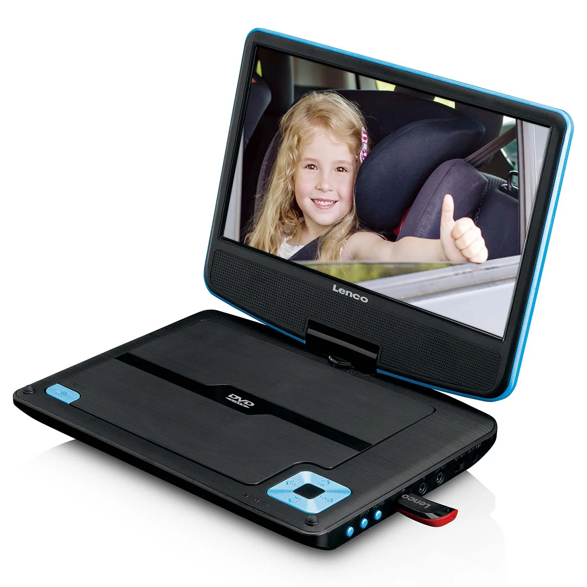 LENCO DVP-910BU - Portable 9" DVD-speler met USB-hoofdtelefoon en ophangbeugel - Blauw/zwart - Image 4