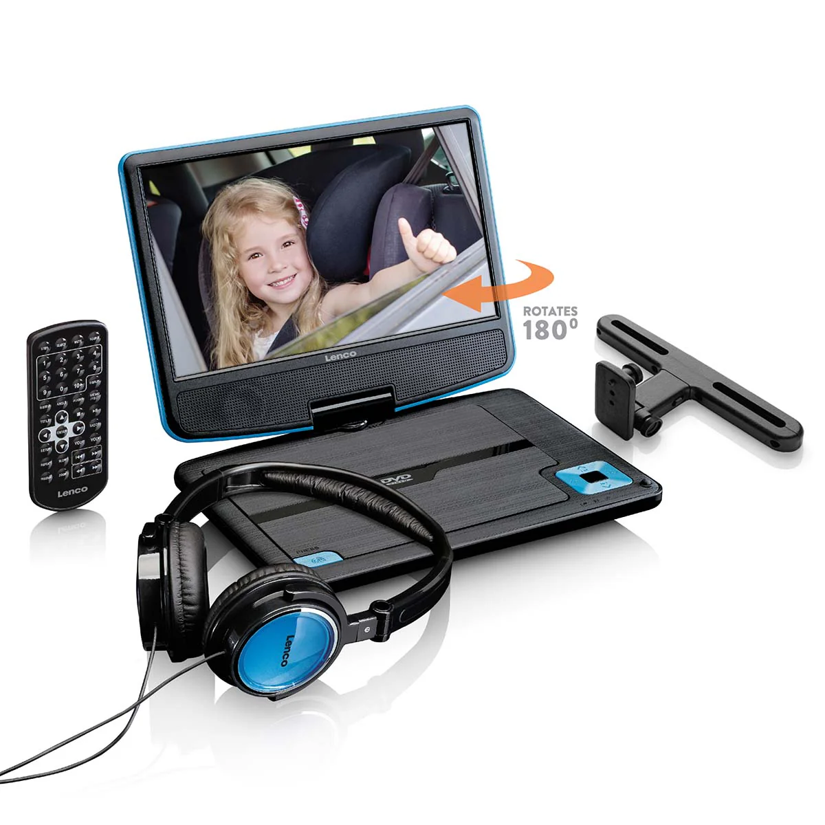LENCO DVP-910BU - Portable 9" DVD-speler met USB-hoofdtelefoon en ophangbeugel - Blauw/zwart - Image 7
