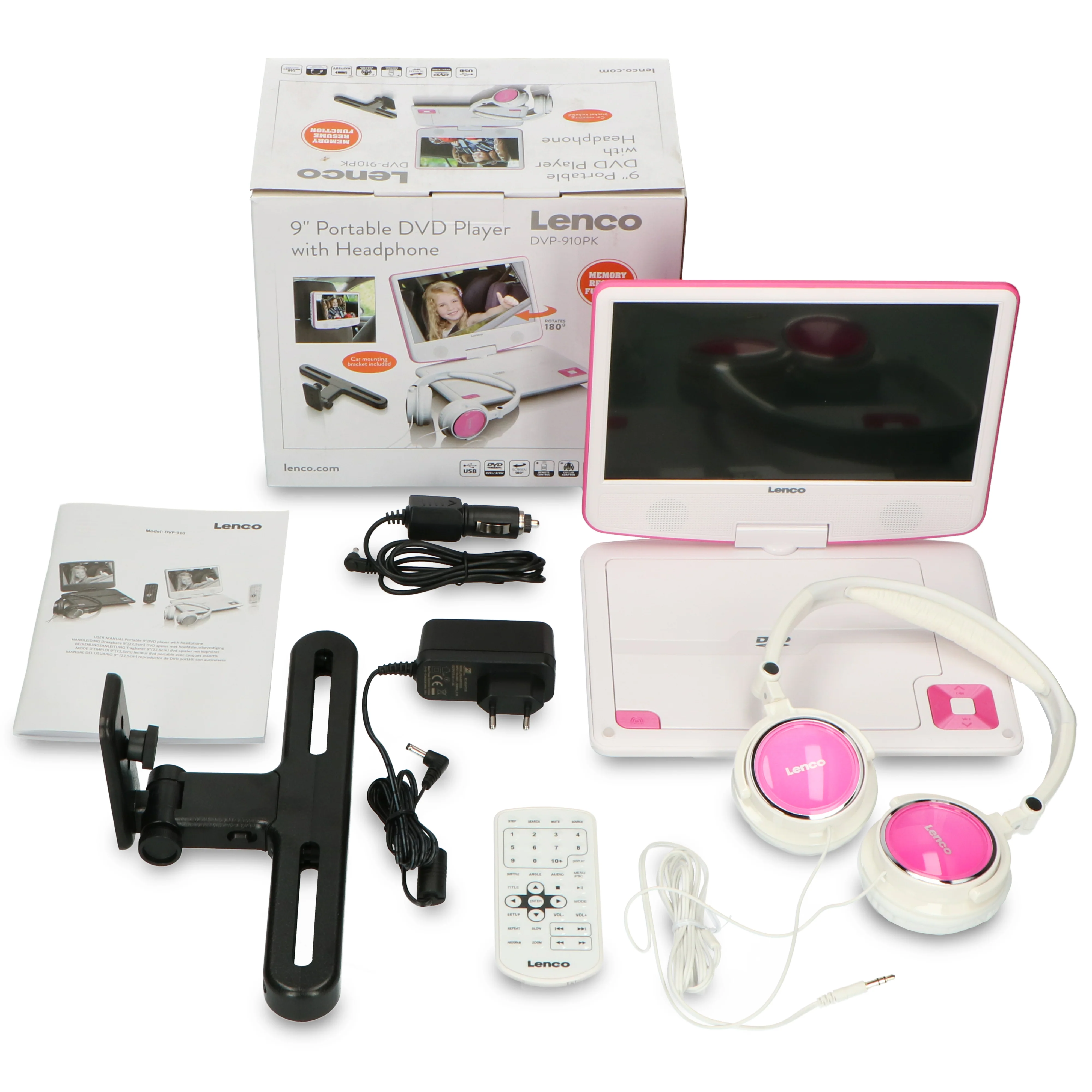 LENCO DVP-910PK - Portable 9" DVD-speler met USB-hoofdtelefoon-ophangbeugel - Roze/wit - Image 14