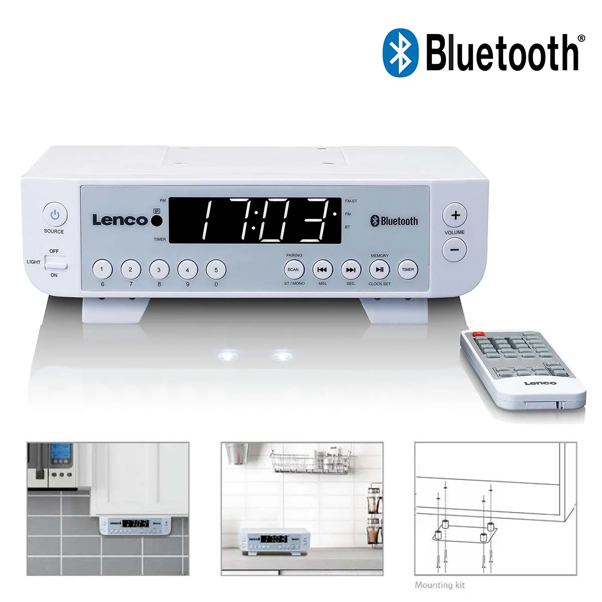 LENCO KCR-100WH - FM Keukenradio met Bluetooth®, LED-verlichting en timer - Wit - Image 8