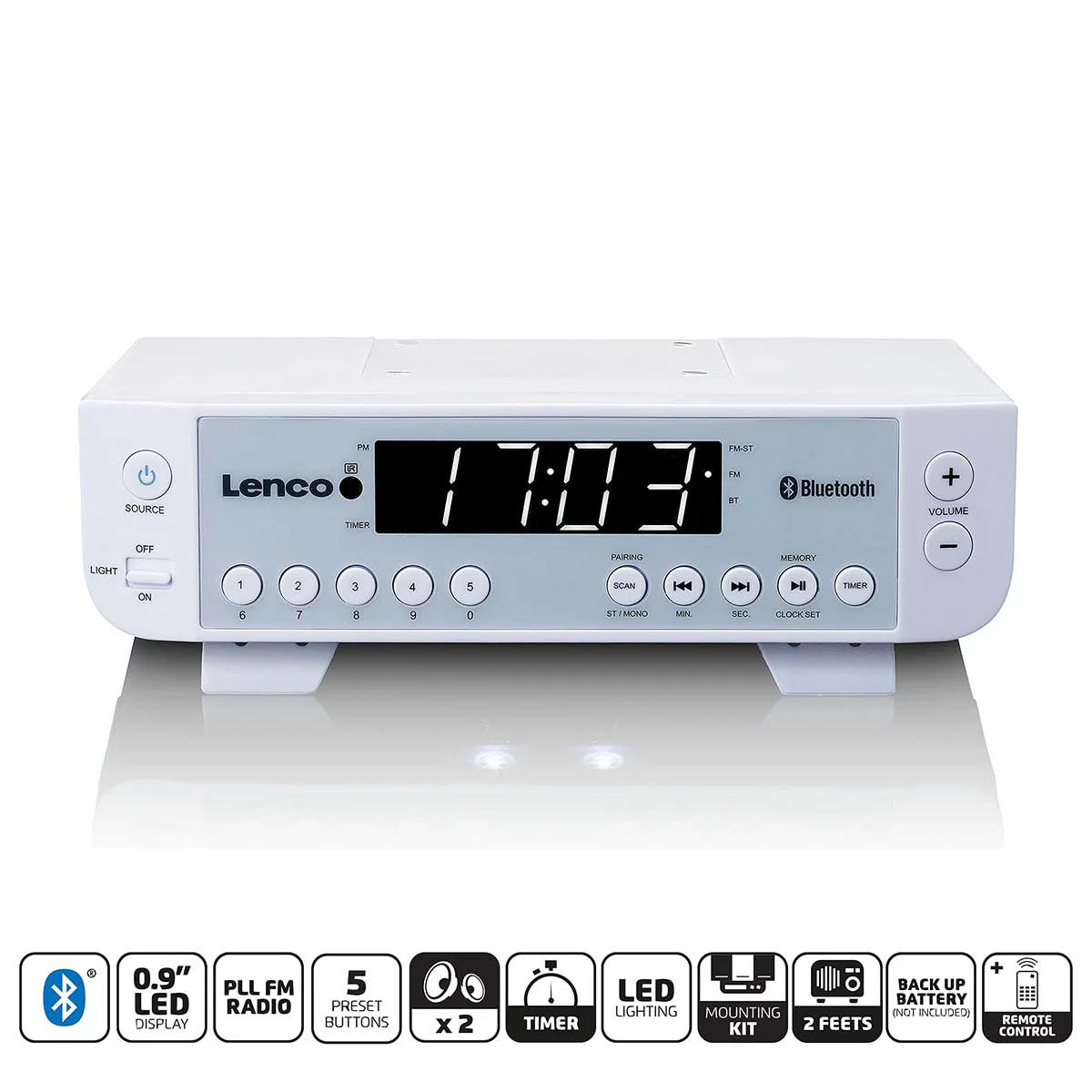 LENCO KCR-100WH - FM Keukenradio met Bluetooth®, LED-verlichting en timer - Wit - Image 9