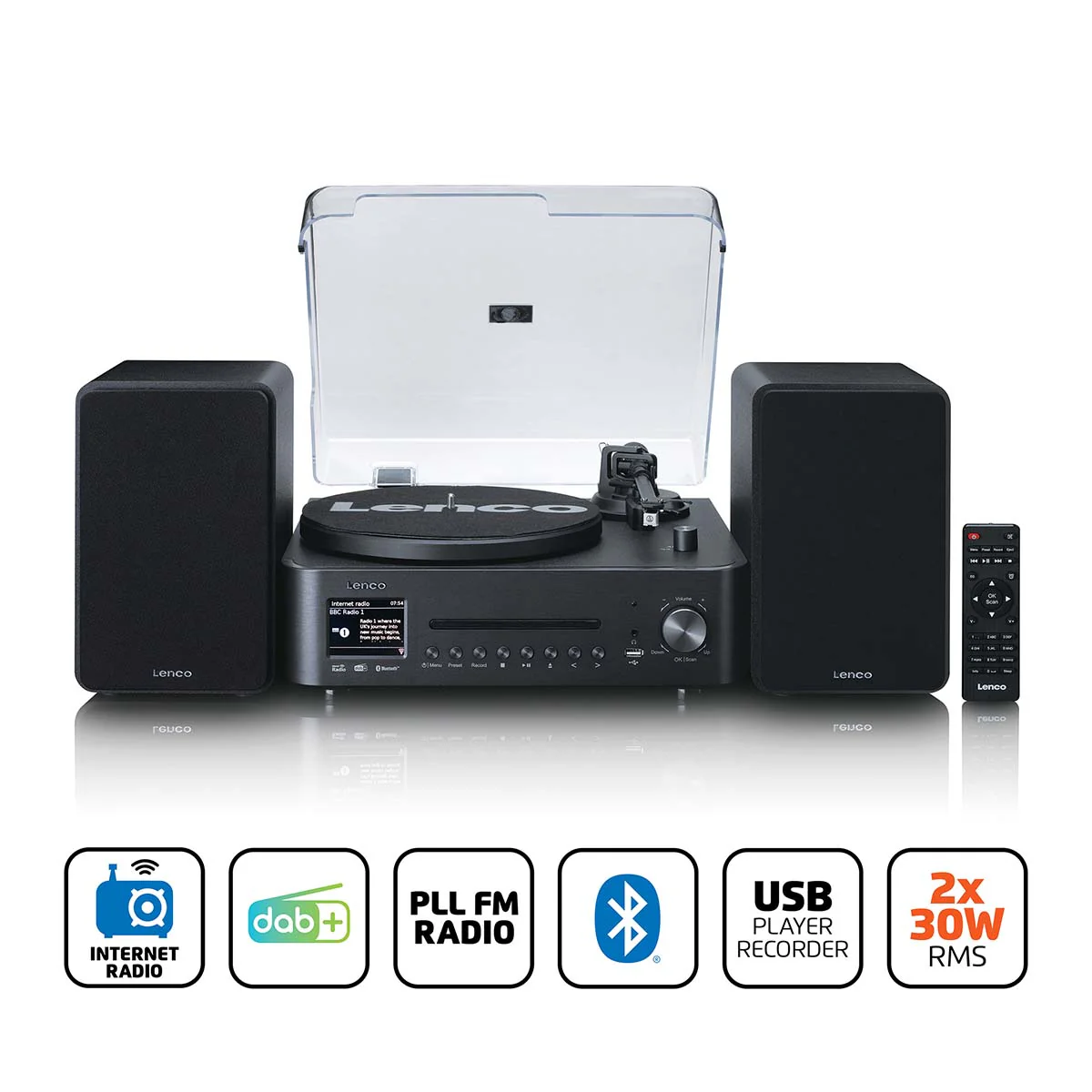 LENCO MC-760BK - Hifi Stereoset met platenspeler en speakers - Internet radio, DAB+, FM, Bluetooth®, CD/MP3-speler - Zwart - Image 10