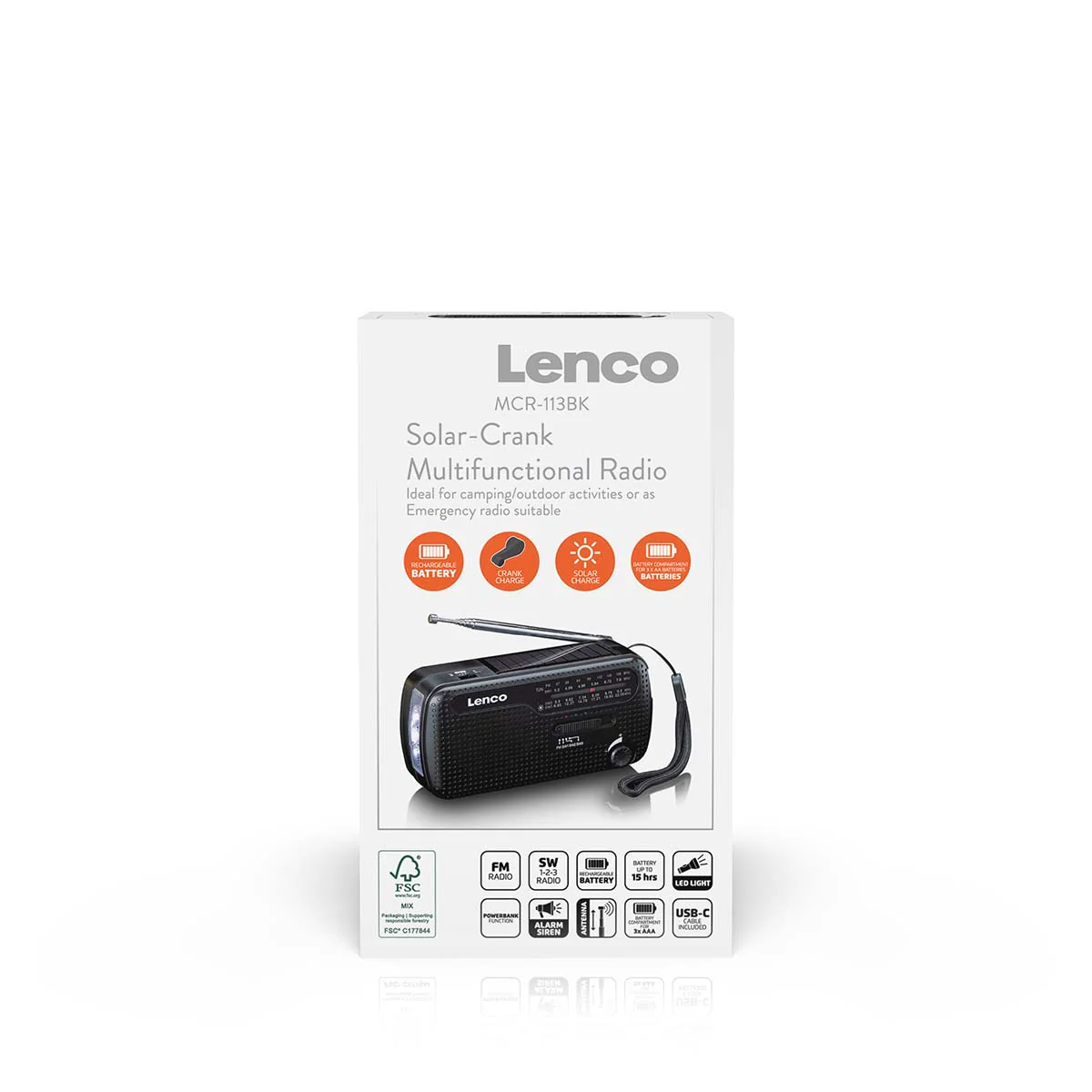 LENCO MCR-113BK - Draagbare opwindbare noodradio, zaklamp en powerbank in één - Zwart - Image 12