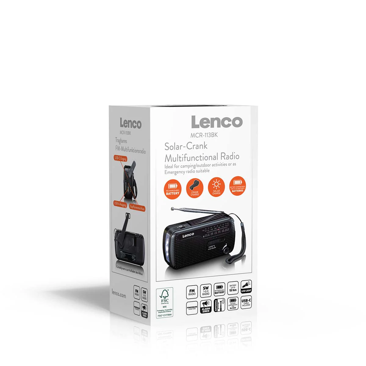 LENCO MCR-113BK - Draagbare opwindbare noodradio, zaklamp en powerbank in één - Zwart - Image 14