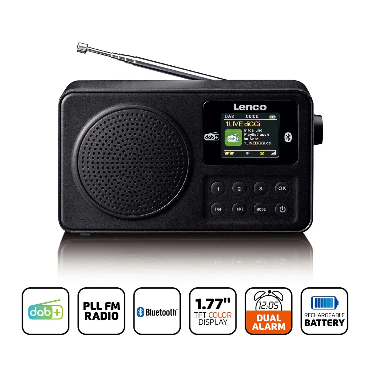 LENCO PDR-033BK - Draagbare DAB+/FM radio met Bluetooth® en oplaadbare batterij - Zwart - Image 8