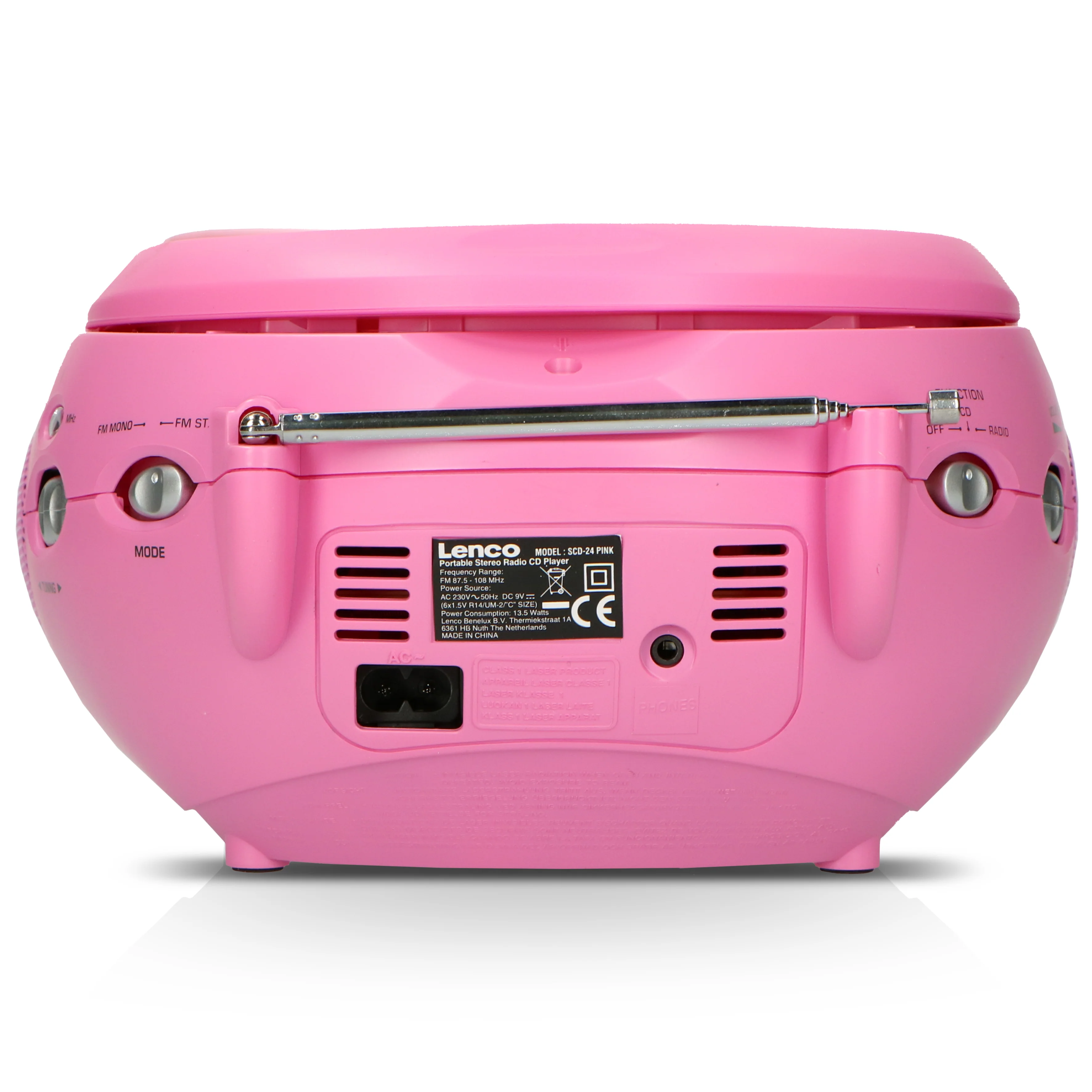 LENCO SCD-24 Pink - Draagbare stereo FM radio met CD-speler - Roze - Image 5
