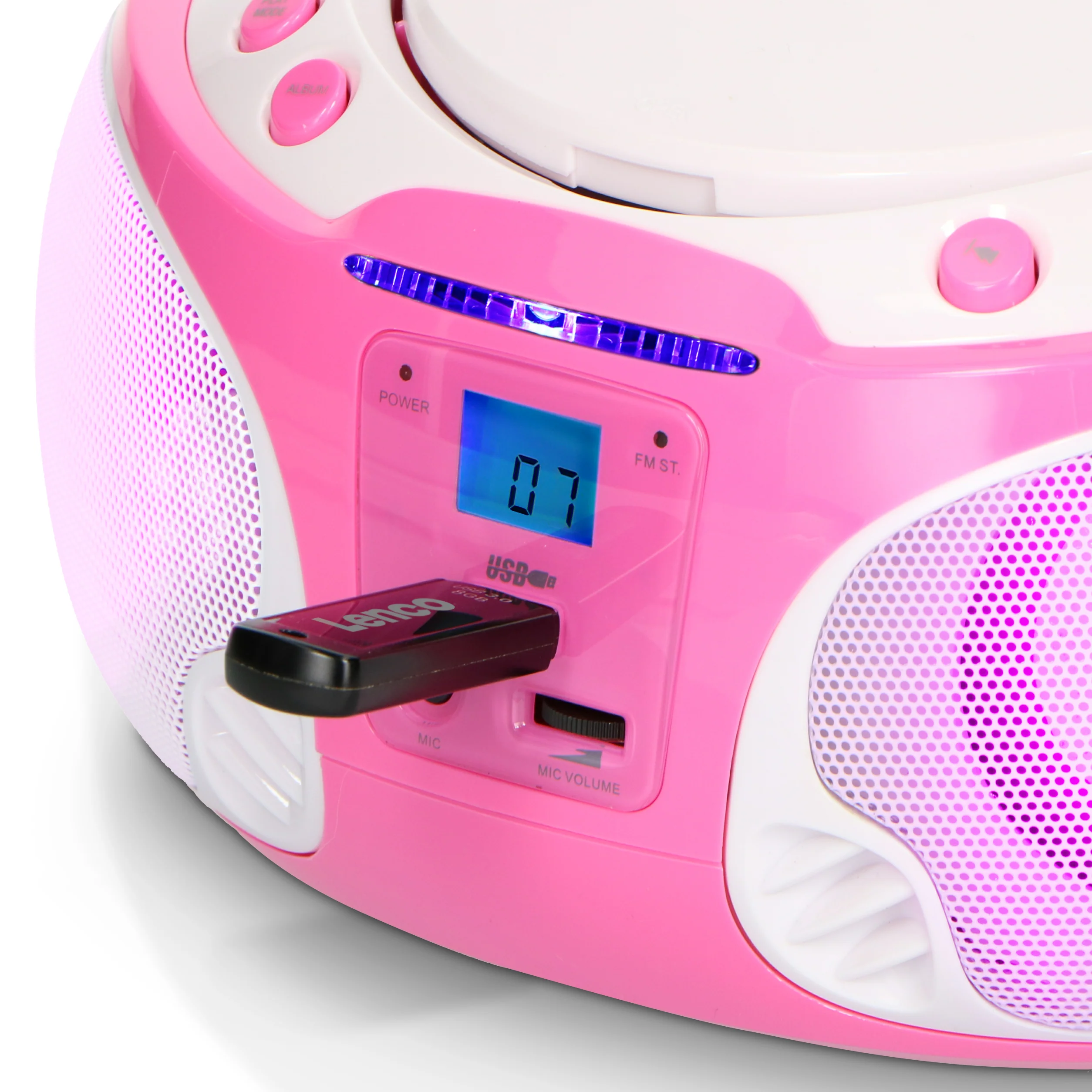 LENCO SCD-650PK - Draagbare FM Radio CD/MP3/USB speler microfoon en licht effecten - Roze - Image 12