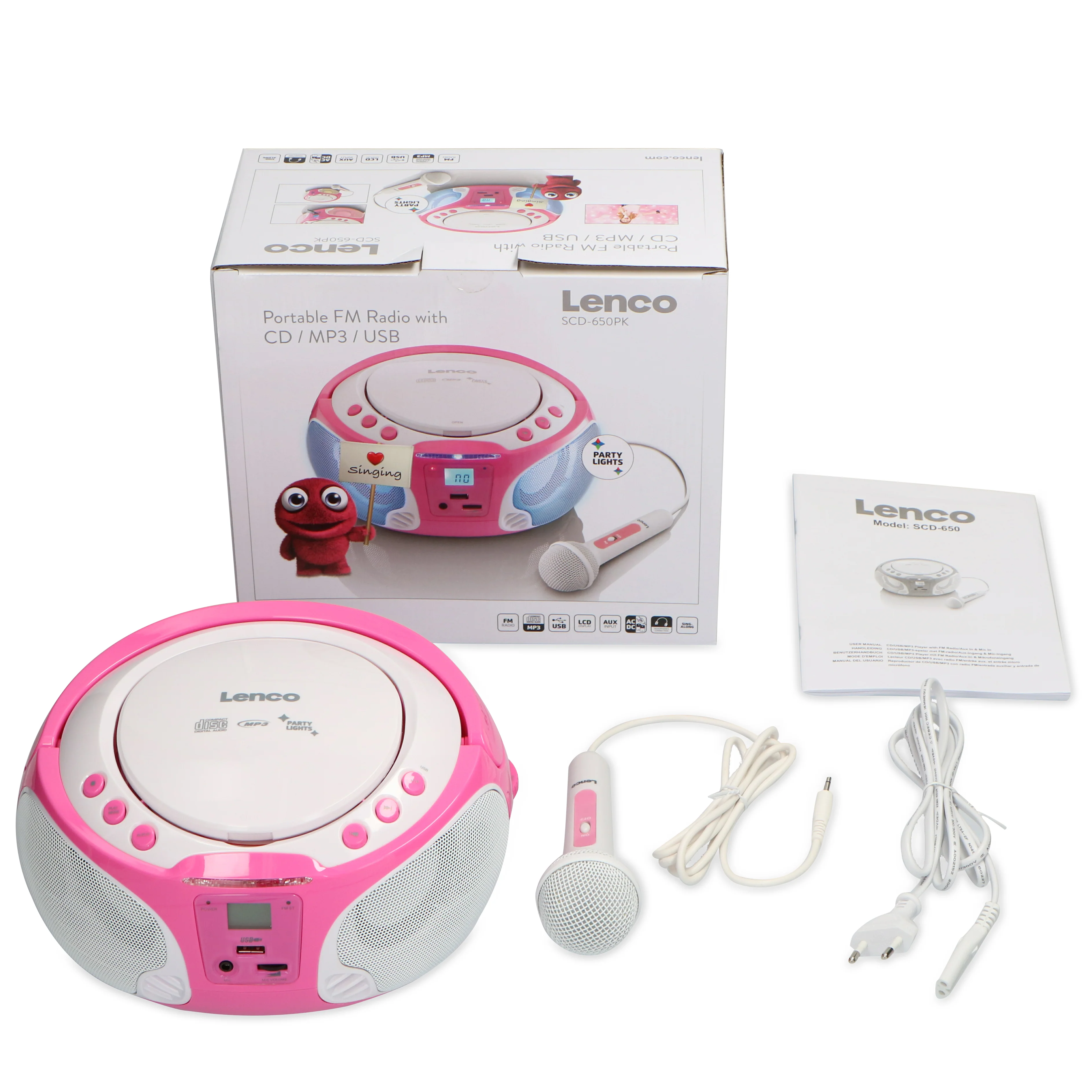 LENCO SCD-650PK - Draagbare FM Radio CD/MP3/USB speler microfoon en licht effecten - Roze - Image 15