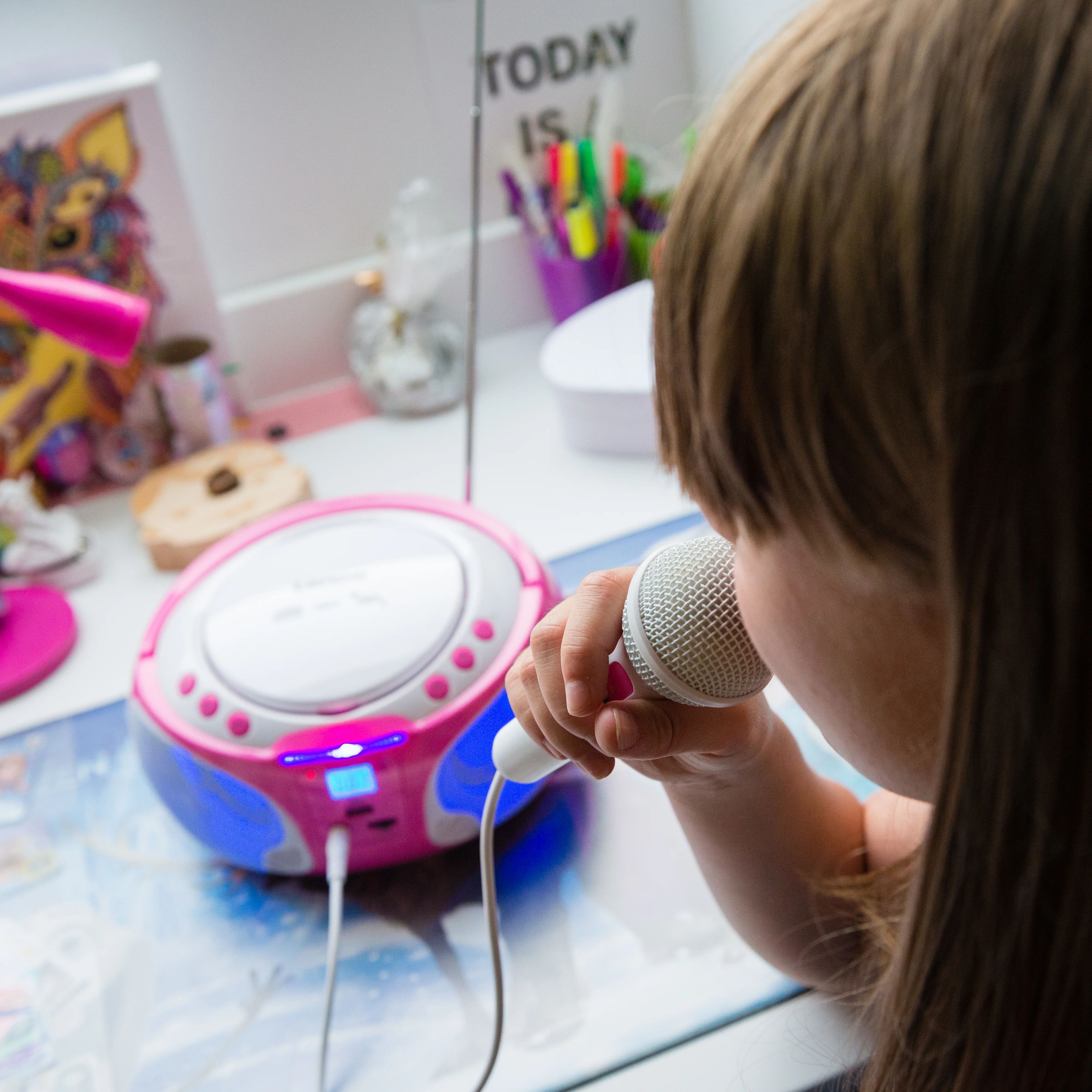 LENCO SCD-650PK - Draagbare FM Radio CD/MP3/USB speler microfoon en licht effecten - Roze - Image 18