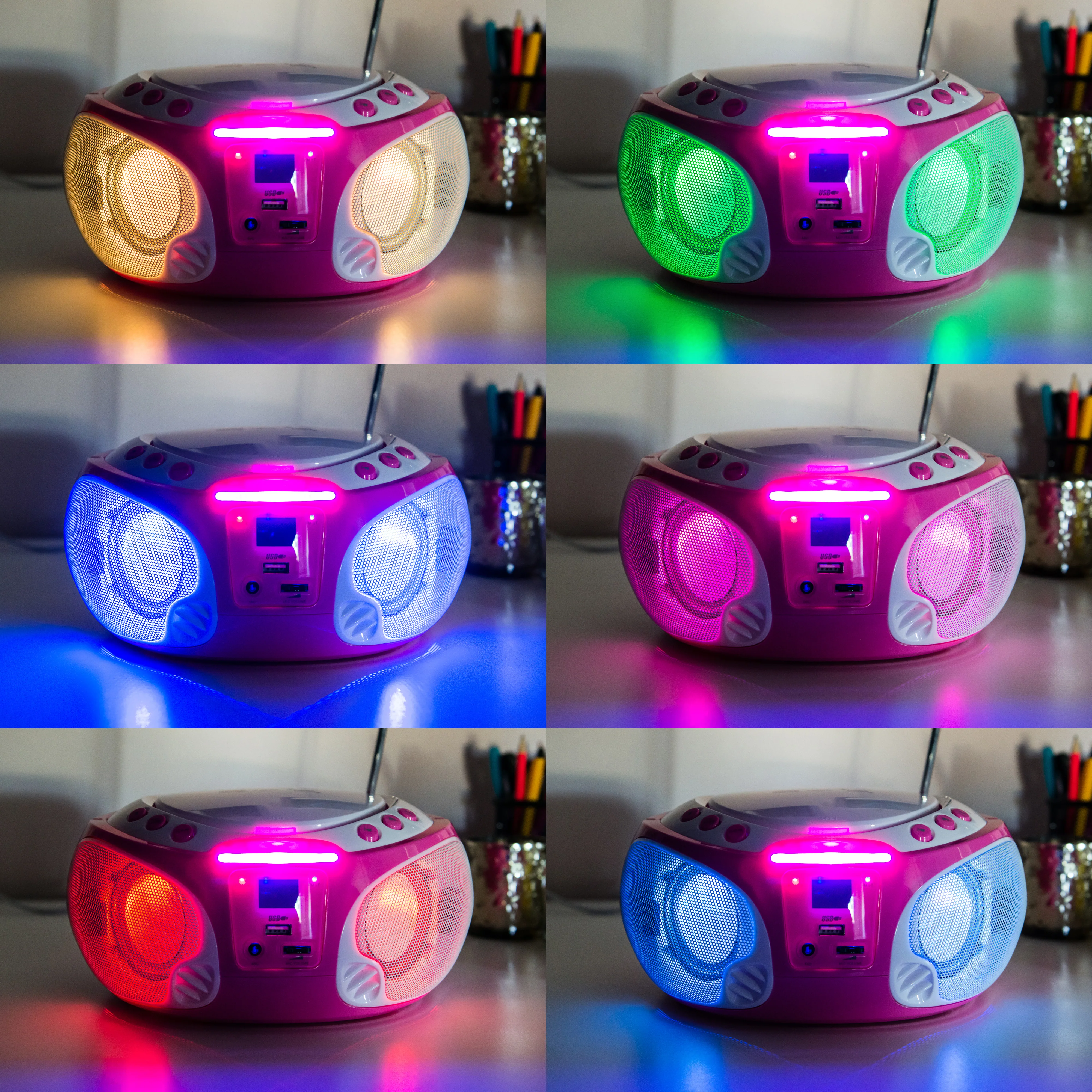 LENCO SCD-650PK - Draagbare FM Radio CD/MP3/USB speler microfoon en licht effecten - Roze - Image 21