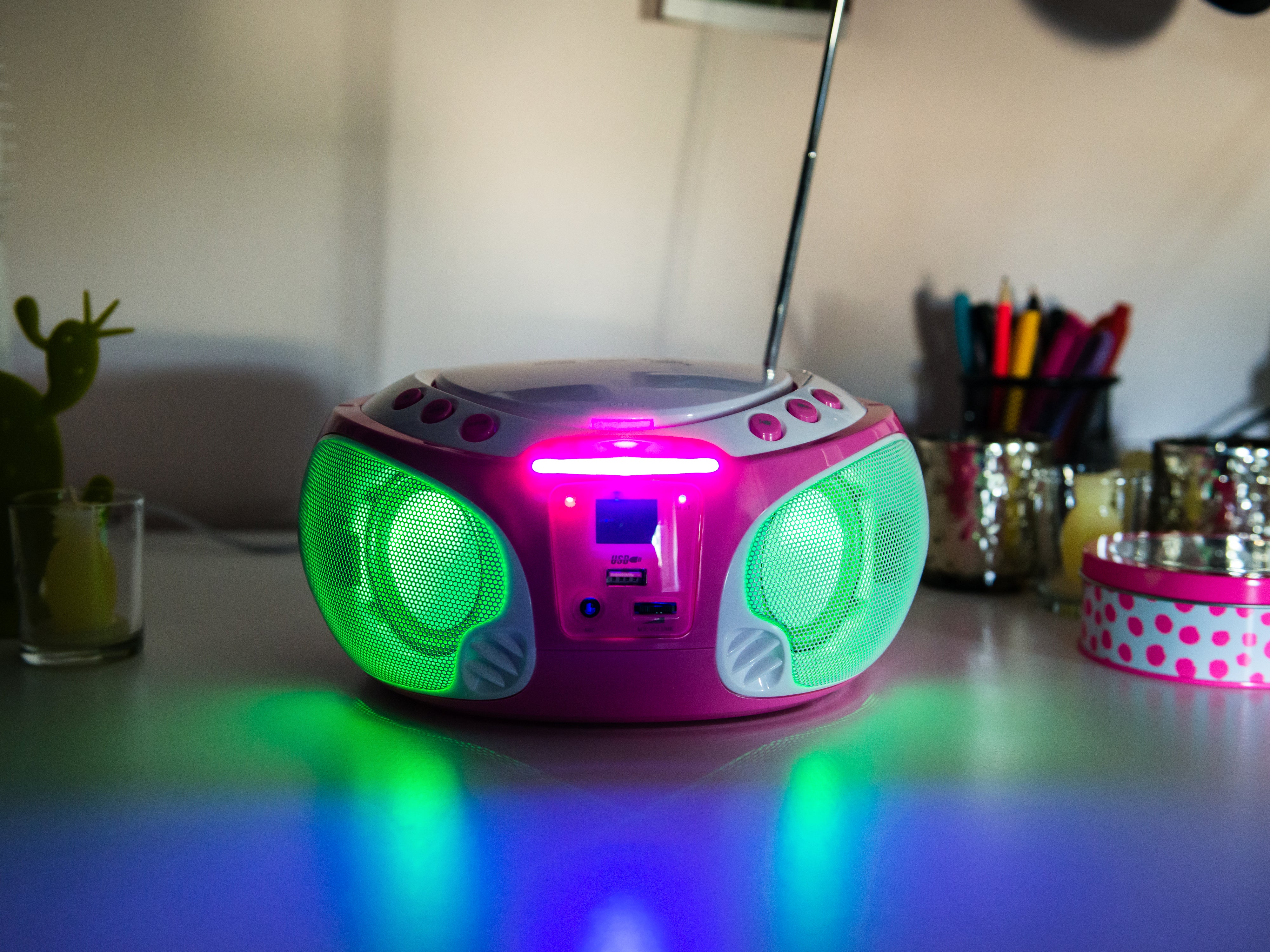 LENCO SCD-650PK - Draagbare FM Radio CD/MP3/USB speler microfoon en licht effecten - Roze - Image 22