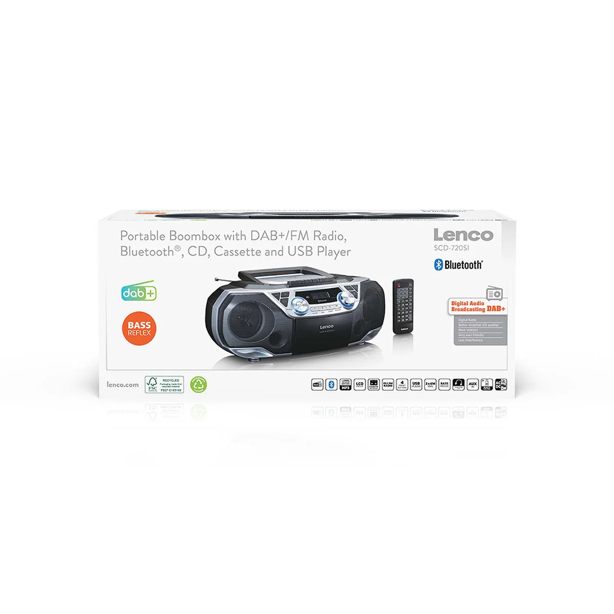 LENCO SCD-720SI - Draagbare boombox met DAB+/FM radio, Bluetooth®, CD, casette recorder en USB speler - Zilver - Image 12