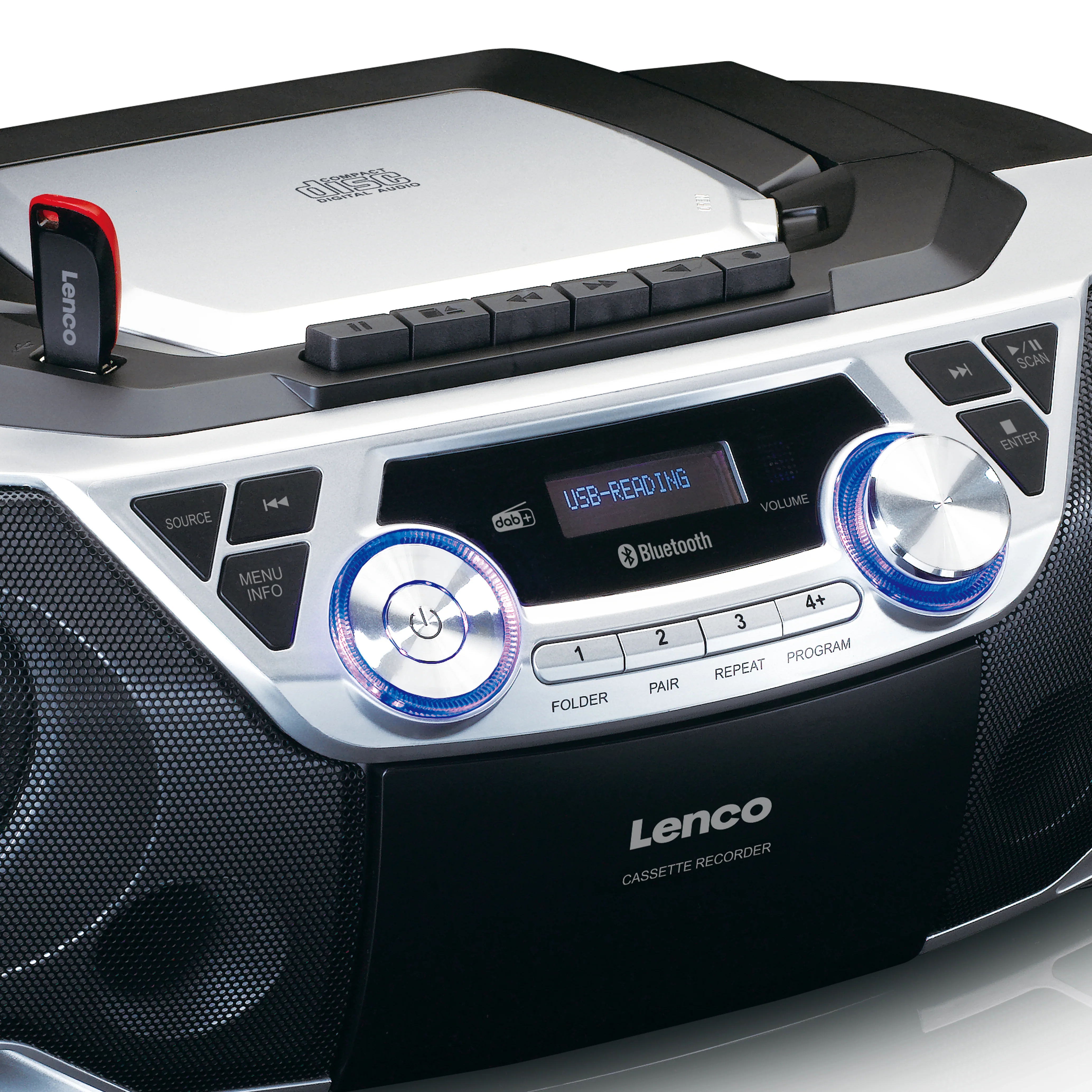 LENCO SCD-720SI - Draagbare boombox met DAB+/FM radio, Bluetooth®, CD, casette recorder en USB speler - Zilver - Image 7