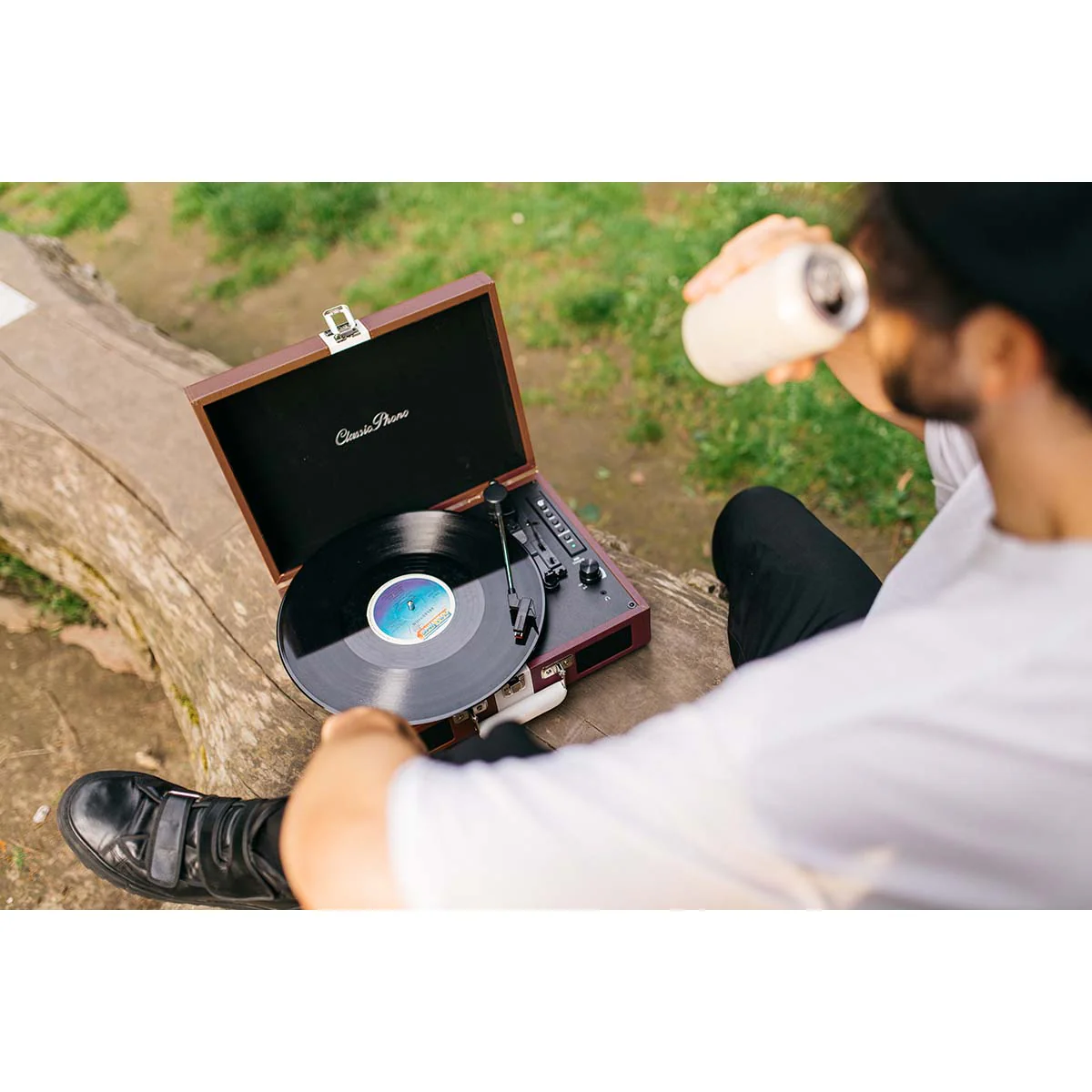 CLASSIC PHONO TT-120BNWH - Platenspeler met Bluetooth® ontvangst, ingebouwde speakers en oplaadbare accu - Bruin/Wit - Image 7